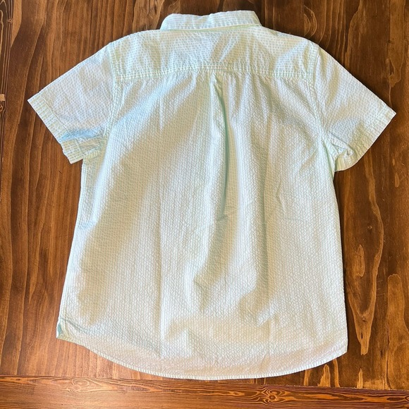 LL Bean Striped Searsucker Turqouise 1/2 Button Shirt 100% Cotton Size Medium M - Picture 5 of 7